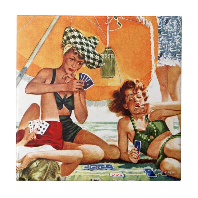 Carreau Jeu de cartes à la plage par Alex Ross (Devant)