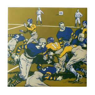 Carreau Jeu de football sportif vintage, Gold vs Blue Team