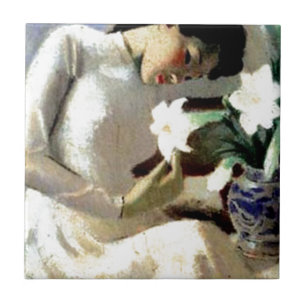 Carreau Jeune femme vietnamienne avec le lis