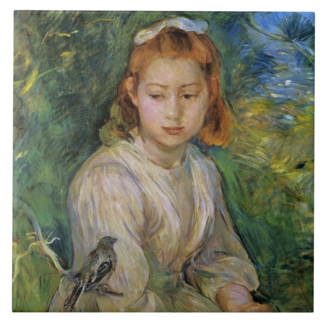 Carreau Jeune fille avec un oiseau (par Berthe Morisot) (Devant)