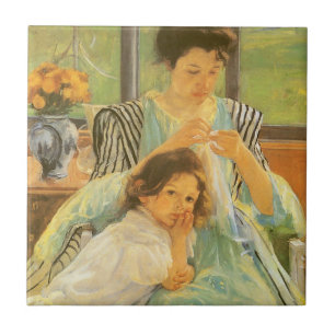 Carreau Jeune mère coudre par Mary Cassatt, Art Vintage