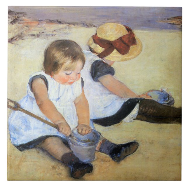 Carreau Jeunes enfants jouant sur la plage (Mary Cassatt) (Devant)