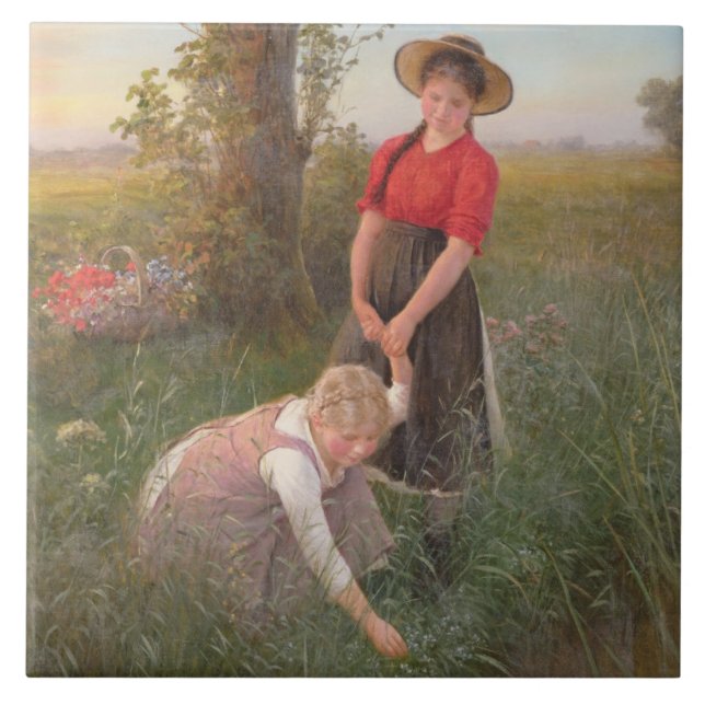 Carreau Jeunes filles cueillette Fleurs (Devant)