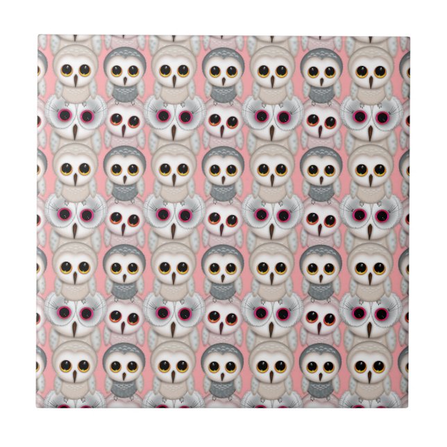 Carreau Jeunes Hiboux sur Motif Rose (Devant)