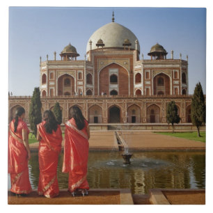 Carreau Jeunes Indiennes et tombeau d'Humayun, Delhi,