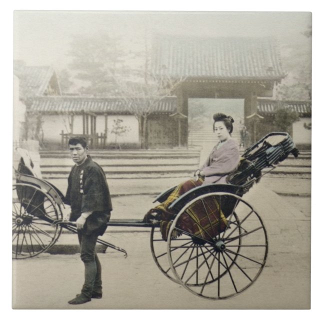 Carreau "Jinrikisha" devant un temple, c.1880 (main Co (Devant)