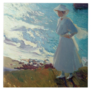 Carreau Joaquin Sorolla - Maria sur la plage à Biarritz