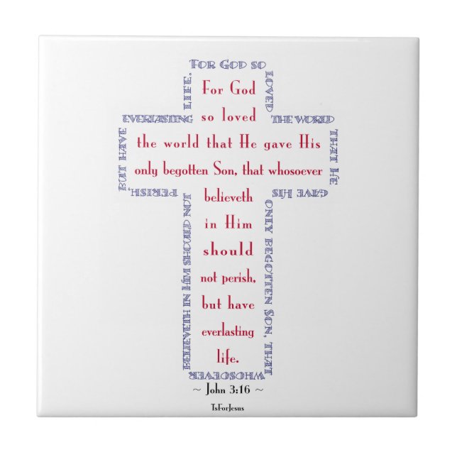 Carreau John 3:16 Croix rouge, blanche et bleue (Devant)