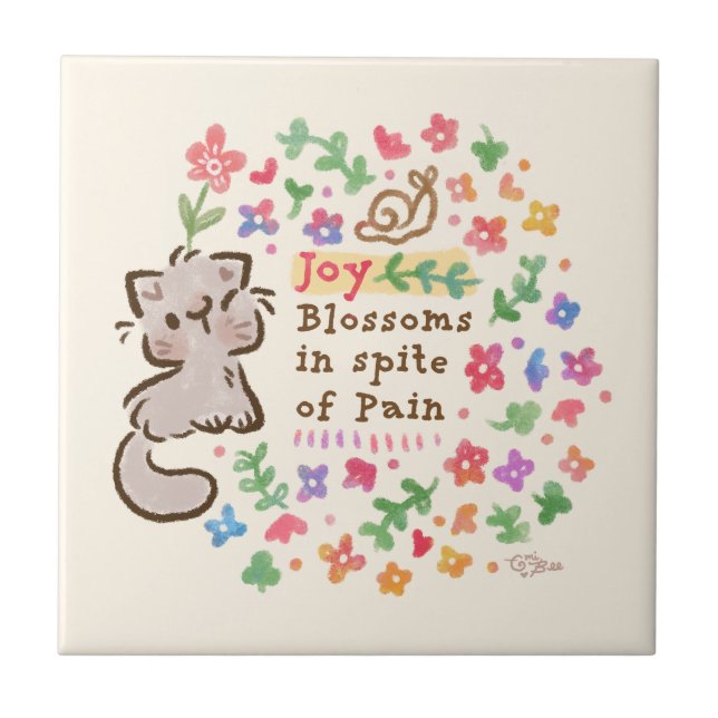 Carreau Joie fleurit malgré la douleur - Pebble le chaton (Devant)