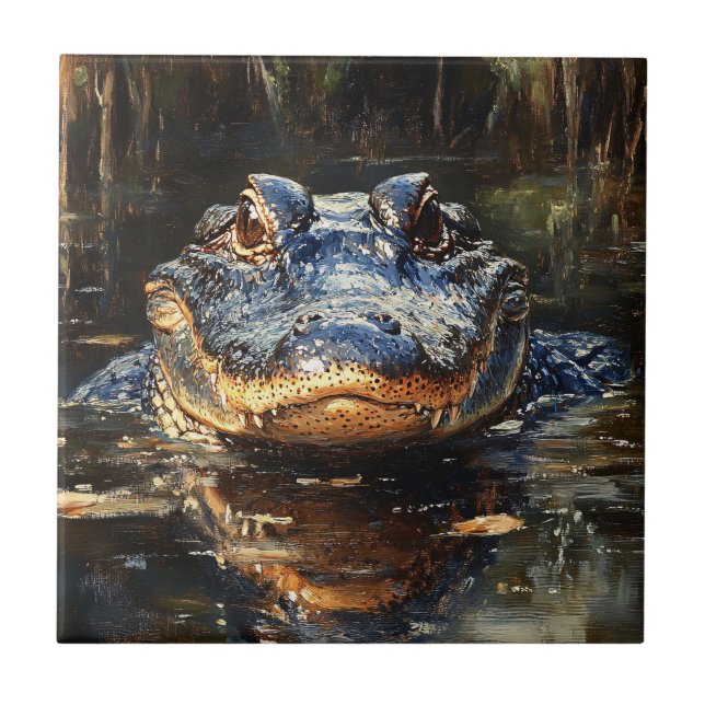 Carreau Joli Alligator en Floride Everglades Peinture (Devant)