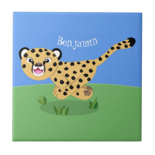 Carreau Joli bébé guépard en cours de dessin animé illustr