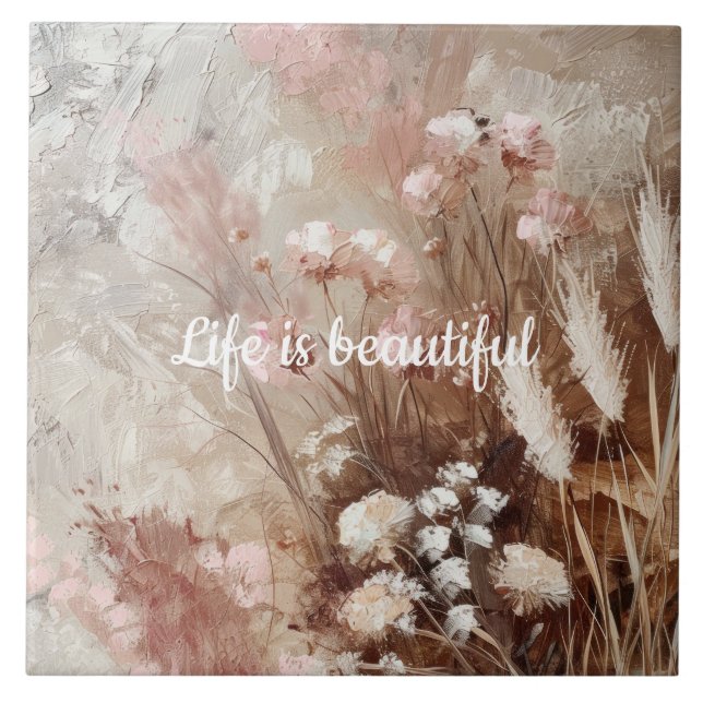 Carreau Joli Beige Blush Boho Rose Floral (Devant)