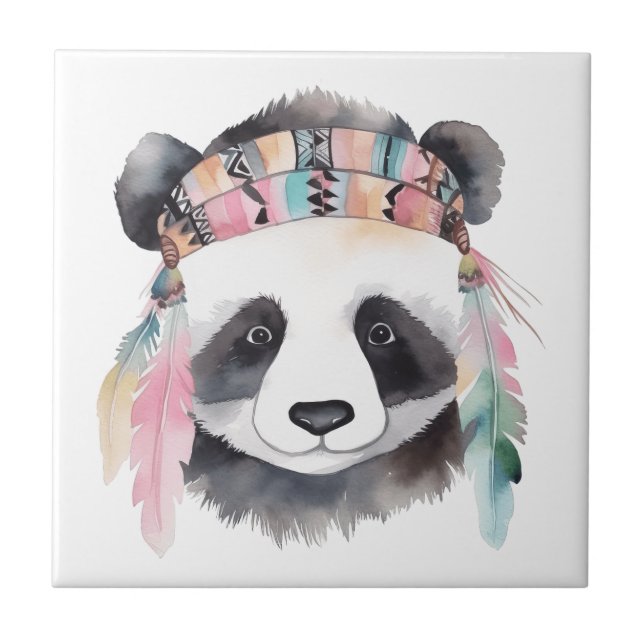 Carreau Joli boho aquarelle hippie conception panda (Devant)