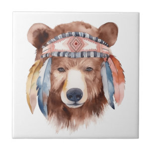 Carreau Joli boho aquarelle hippie design ours