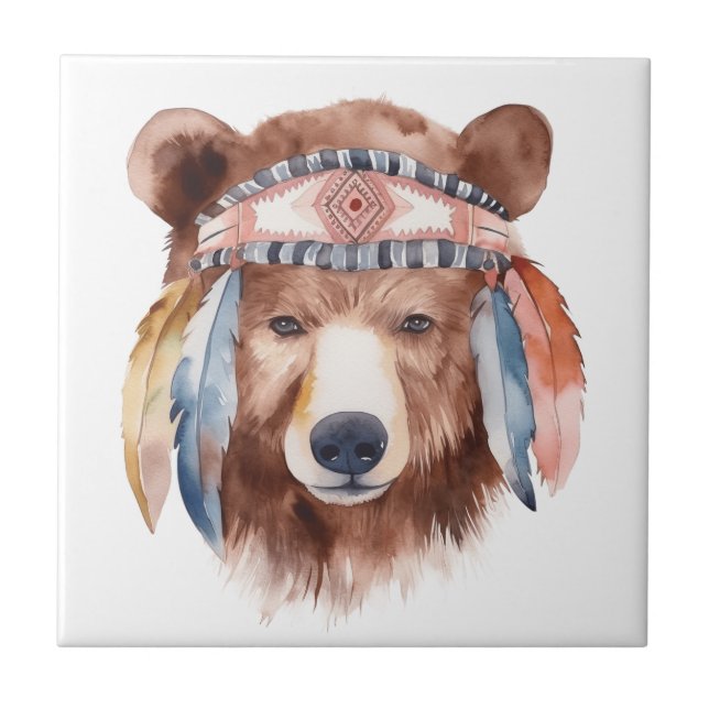 Carreau Joli boho aquarelle hippie design ours (Devant)
