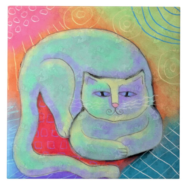 Carreau Joli chat blanc peinture Abstraite (Devant)