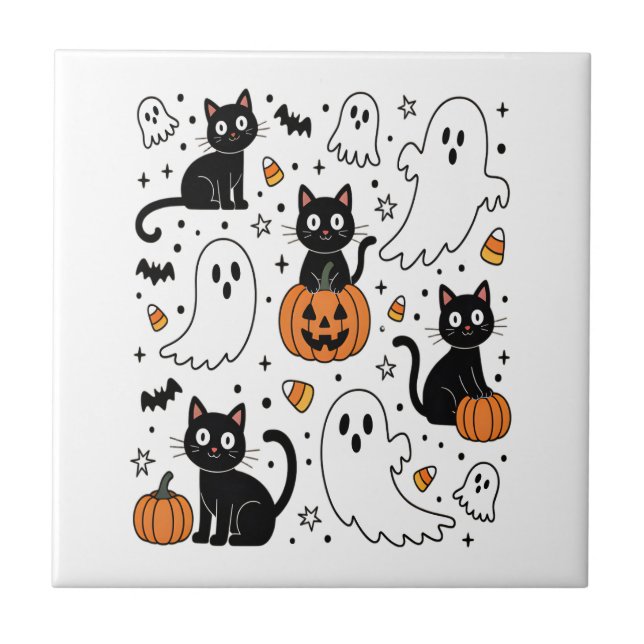 Carreau Joli chat fantôme Halloween Boo (Devant)