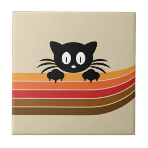 Carreau Joli chat noir avec des rayures rétro 
