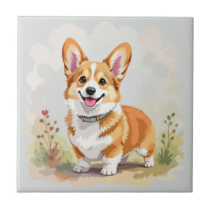 Carreau Joli chien Corgi gallois Pembroke rouge