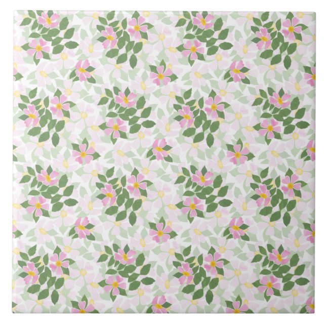 Carreau Joli chien rose Roses sur Motif blanc (Devant)
