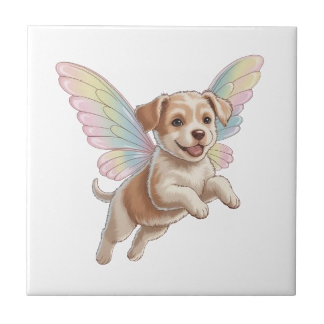 Carreau Joli chiot avec des ailes de fée lumineuses — Anim (Devant)