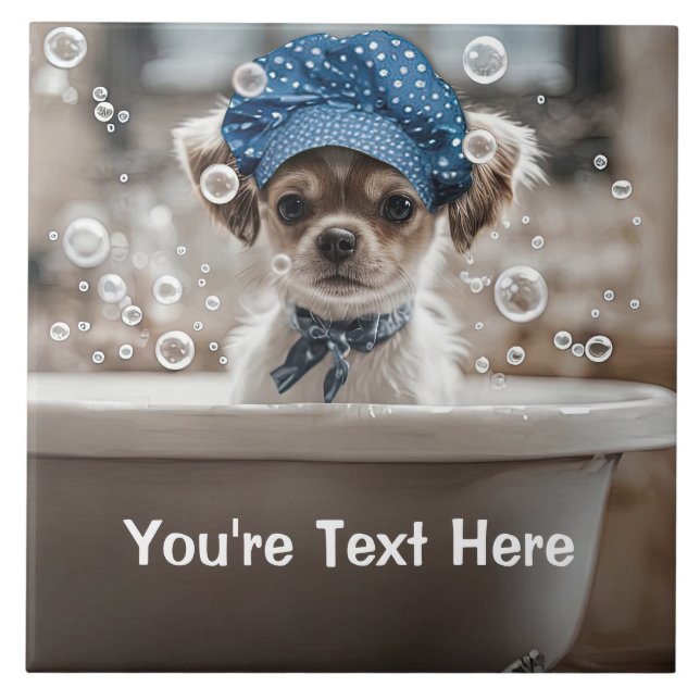 Carreau Joli chiot Chihuahua en bain moussant au spa (Devant)