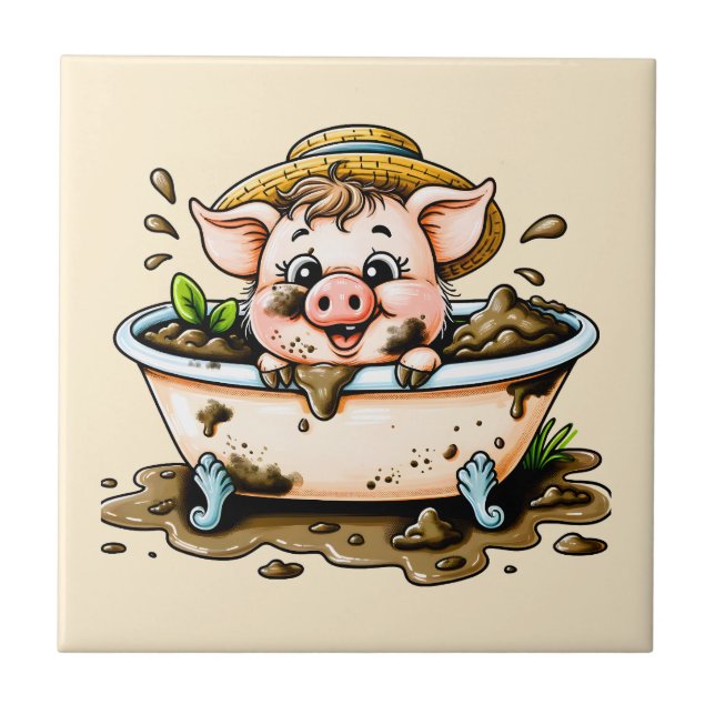 Carreau Joli cochon dans une salle de bain bain de boue  (Devant)