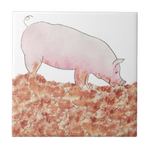 Carreau Joli Cochon Rose dans la Boue Dessin Animé Drôle d