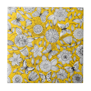 Carreau Joli design abstrait floral blanc jaune