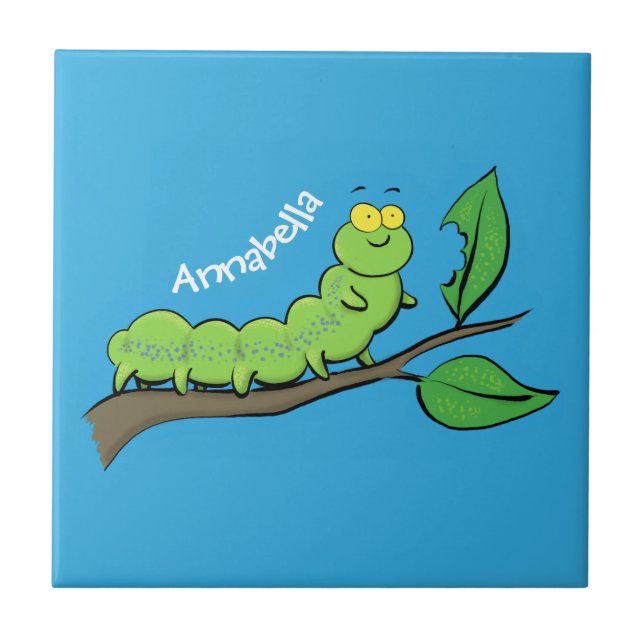 Carreau Joli dessin animé de chenille verte mignonne (Devant)