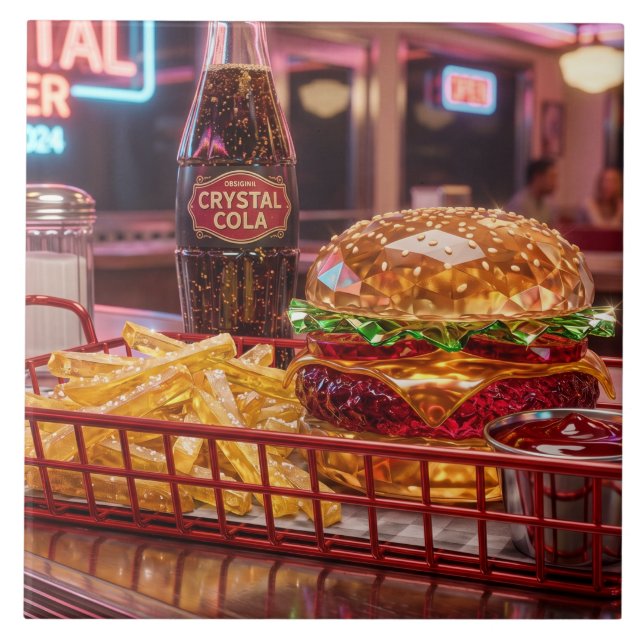 Carreau Joli diner rétro | Burger et frites cristallins (Devant)