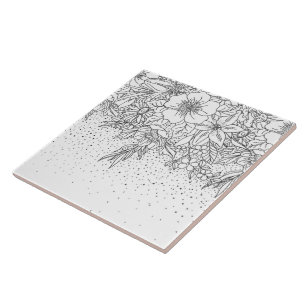 Carreau Joli Doodé à fleurs et confetti noir blanc