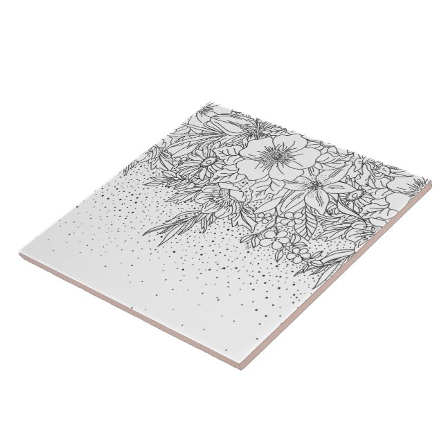 Carreau Joli Doodé à fleurs et confetti noir blanc (Côté)