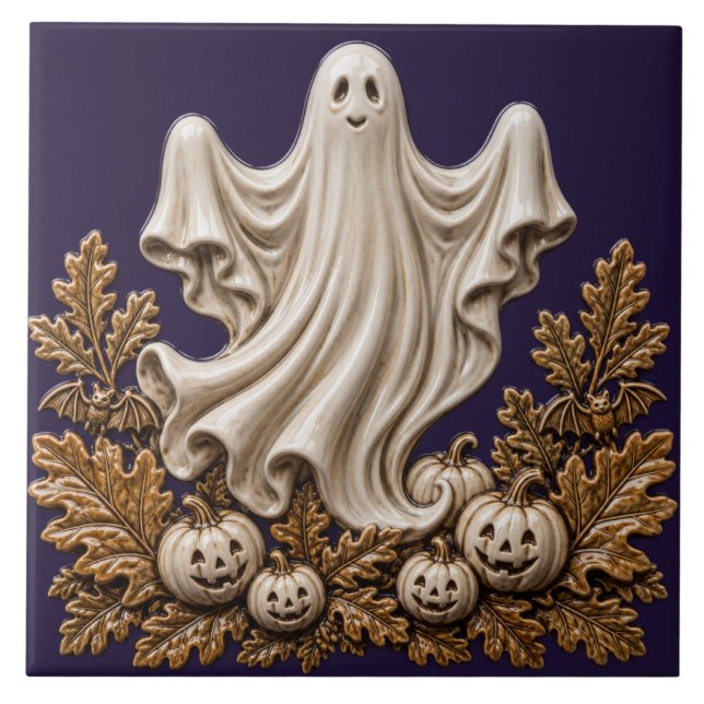 Carreau Joli fantôme d'Halloween et citrouilles Jack O Lan (Devant)