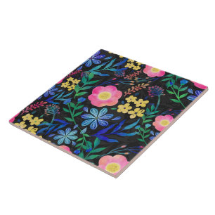 Carreau Joli Fille rose bleu floral gris design