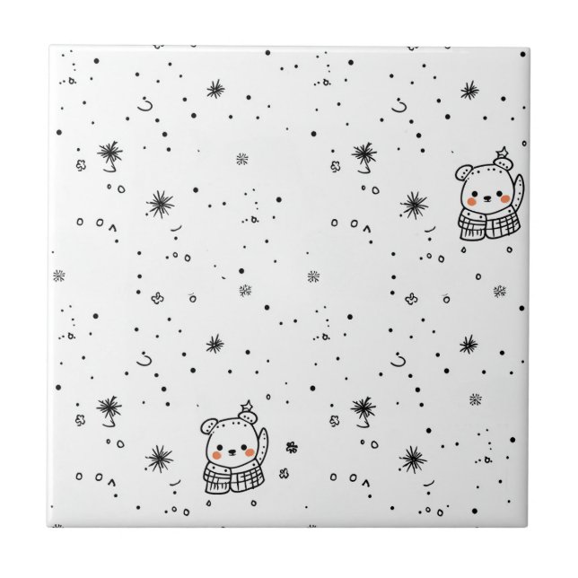 Carreau Joli flocon de neige d'ours polaire d'hiver (Devant)