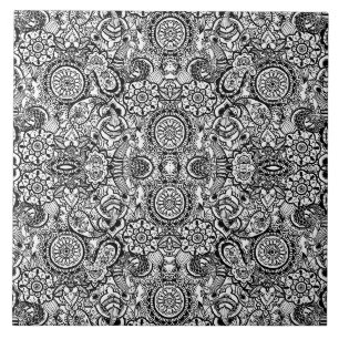 Carreau Joli floral paisley noir blanc