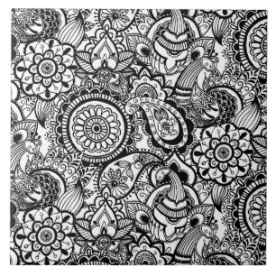 Carreau Joli floral paisley noir blanc
