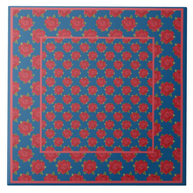 Carreau Joli, grand carrelage en céramique : Roses rouges  (Devant)
