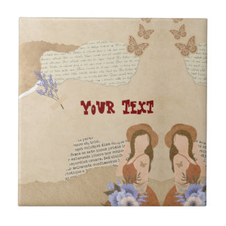 Carreau Joli gris, fleur, papillon et texte
