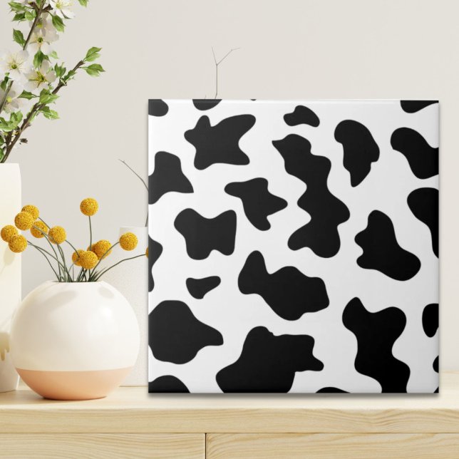 Carreau joli imprimé noir et blanc de vaches laitières de  (cute black and white farm dairy cow print ceramic tile)