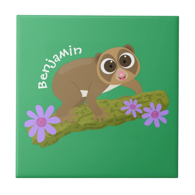 Carreau Joli lenteur loris sur dessin de branche (Devant)