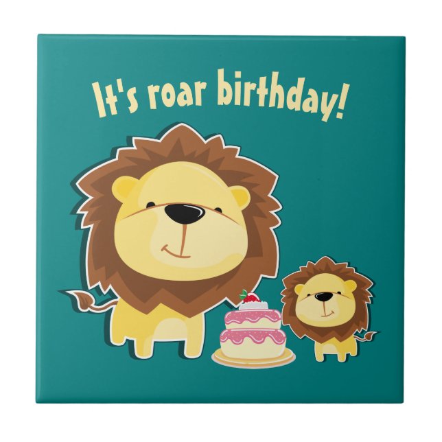 Carreau Joli Lion Et Baby Cub Anniversaire de enfant (Devant)