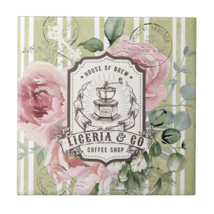 Carreau Joli logo de café rétro shabby chic français