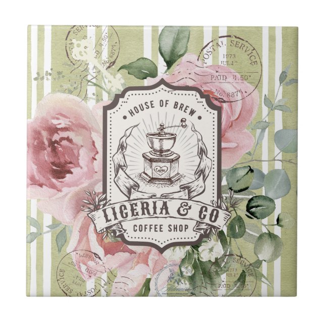 Carreau Joli logo de café rétro shabby chic français (Devant)