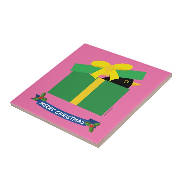 Carreau Joli merle sortant d'une boîte-cadeau (Côté)