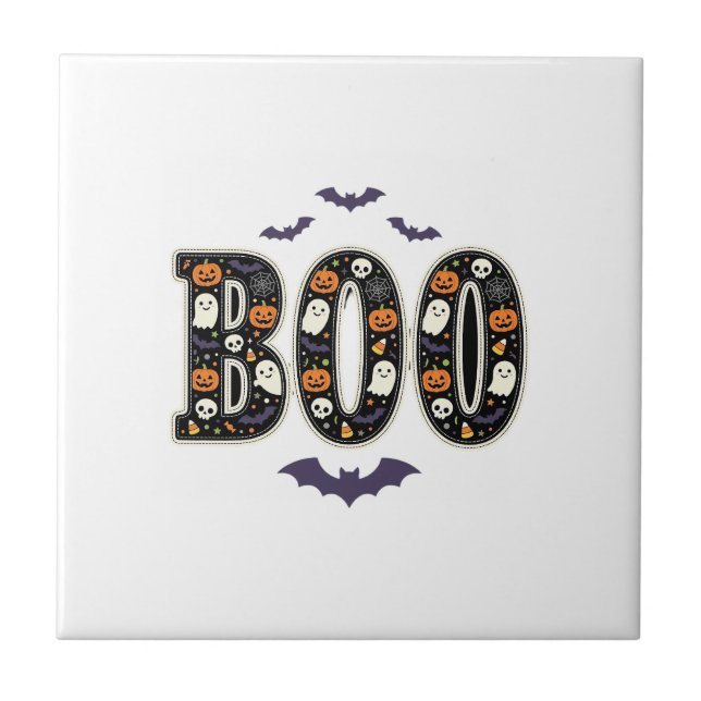 Carreau Joli modèle de citrouille fantôme Boo Halloween (Devant)