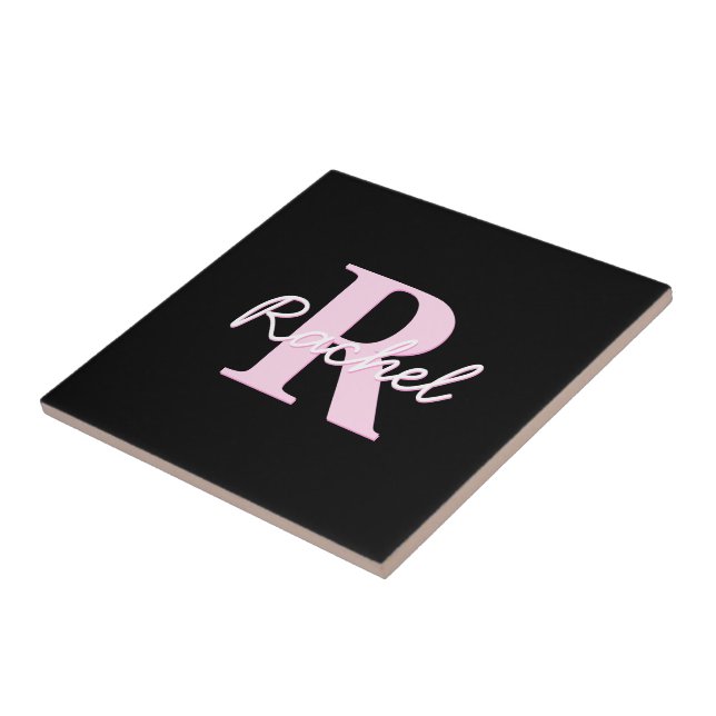Carreau Joli monogramme personnalisable | Rose clair et no (Côté)