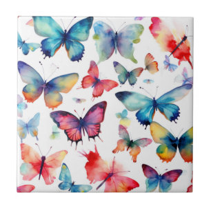 Carreau Joli motif arc-en-ciel de papillon à l'aquarelle