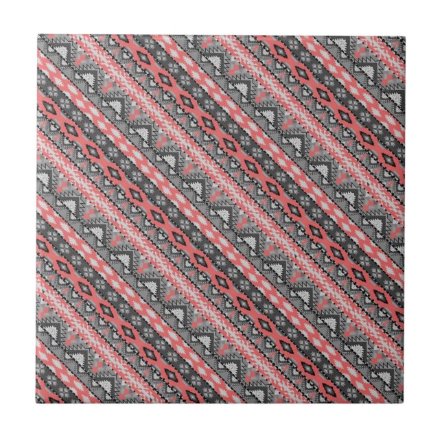 Carreau Joli motif aztèque gris rouge (Devant)
